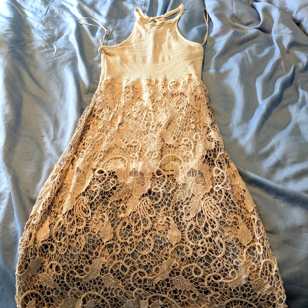 Free People Nora Tan Lace Dress S